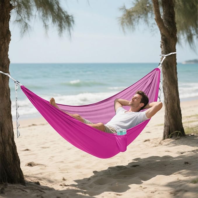 Medium Violet Red Solid Color Pure Plain Purple 330lb Capacity Camping Hammocks with Hanging Rope Swing Hammock for Indoor Outdoor Patio Base para hamacas