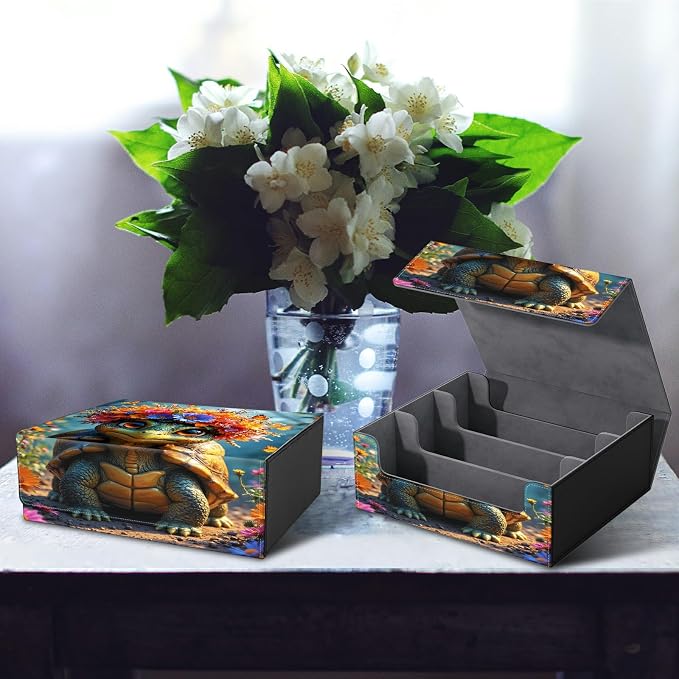 Large Card Deck Box for MTG, Fits 1200+ Sleeved Cards, PU Leather Storage Case with Strong Magnetic Closure, Multiple Colors Available for TCG CCG Baseball Card Collections, Forest Turtle
