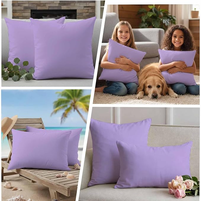 Minimalist Solid Color Outdoor Waterproof Throw Pillow Covers Set of 2, 20"x12", Pure Lavender Purple Simple Decorative Pillow Covers Outside Cushion Case for Patio Porch Garden