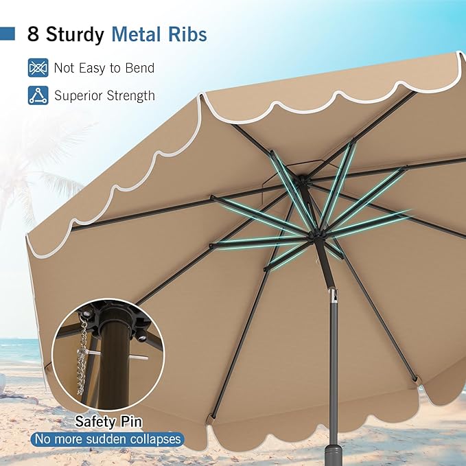 RELAX4LIFE 10 FT Scalloped Patio Umbrella, Market Table Umbrella with Push Button Tilt, Crank, 8 Sturdy Metal Ribs, Vented Top, Sun-Protective Ruffled Canopy, Heavy-duty Outdoor Parasol for Garden Poolside Deck