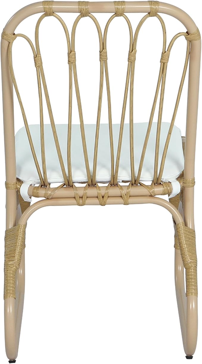 Christopher Knight Home Busby Acacia Wood Patio Dining Set for 4, Square Patio Dining Table and PE Wicker Chairs Set of 4, 5 Piece Outdoor Dining Set with Cushion, Teak+Light Beige