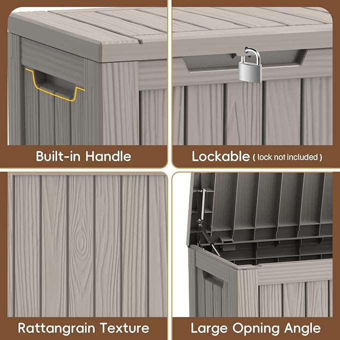 LubanNese Outdoor Storage Box, Waterproof Deck Box, Outdoor Patio Storage Bin, Weatherproof (Grey, 90 Gallon)