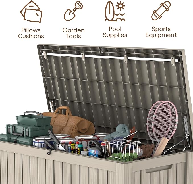 LubanNese Outdoor Storage Box, Waterproof Deck Box, Outdoor Patio Storage Bin, Weatherproof (Grey, 180 Gallon)