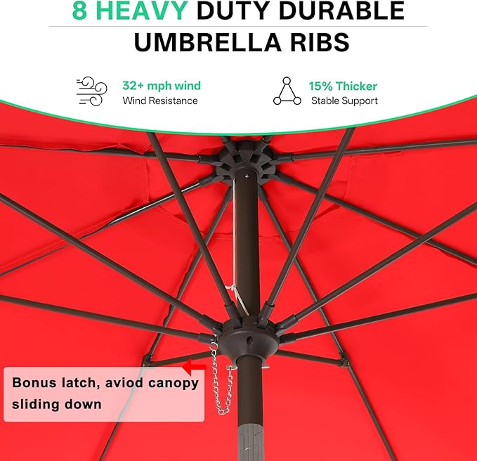 ABCCANOPY 10ft Scalloped Patio Umbrella, Outdoor Table Umbrella with Tilt and Crank, Fiberglass Ribs Deck Umbrella for Patio, Pool, Garden, Picnic (Red)