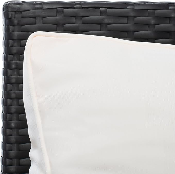 SAFAVIEH Outdoor Collection Lorma Black/Beige Wicker 4-Piece Conversation Patio Set
