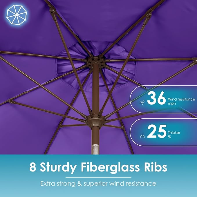 GREENVINES 9-FT-Patio-Umbrella | Outdoor-Table-Umbrellas | 8 Sturdy Fiberglass Ribs | Push Button Tilt & Crank | Waterproof | Market Umbrella | for Pool Backyard Garden Deck | Purple