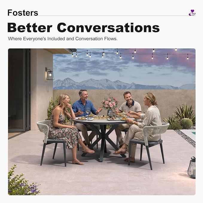 PURPLE LEAF 5 Pieces Outdoor Round Dining Set Aluminum Rattan Wicker Patio Table and 4 Chairs for Lawn Garden Porch Grey
