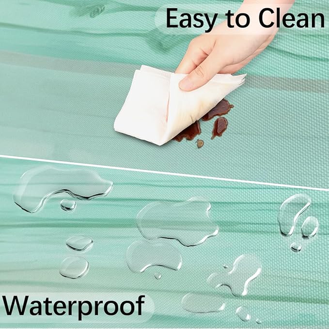 Fitted Round Tablecloth with Umbrella Hole and Zipper Green Stripes Texture Outdoor Elastic Table Cloth 45"-56" Oil-Proof Waterproof Gradient Patio Table Cover for Party Outdoor