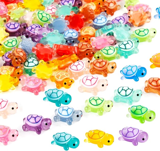 100PCS Mini Resin Turtles, Small Colorful Turtle Figurines Bulk Set | Tiny Resin Animals for Ocean Theme Party Decor, DIY Crafts, Cake Toppers (10 Vibrant Colors)