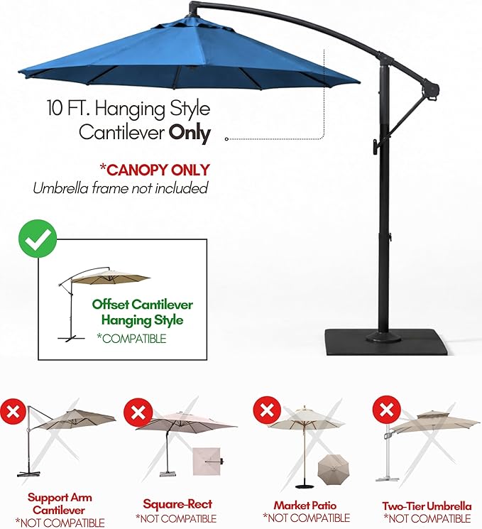 Formosa Covers Replacement Umbrella Canopy for 10ft 8 Rib Hanging Offset Cantilever Market Outdoor Patio Shades in Red Ribs Length 58" to 60" (Canopy Only)