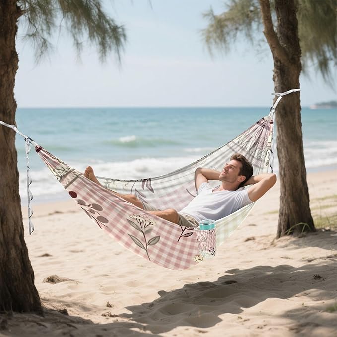 Gentle Gingham Hammocks for Camping with Portabl Carry Bag Hanging Hammock Outside Beach Patio Garden