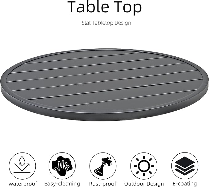 Anmutig Small Outdoor Patio Set with 27.5 Inch Round Dining Table and 2 Navy Blue Stackable Chairs