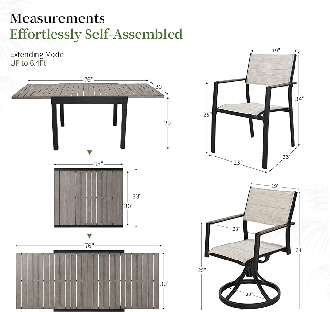 9 Piece Outdoor Dining Set, Expandable Outdoor Patio Dining Table and Swivel Chair Set, Aluminum Outdoor Table and 8 Chairs with Textilene Fabric & Armrest for Patio, Garden, Lawn(Grey)