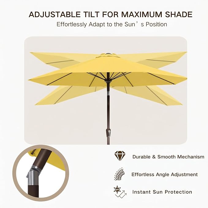 Kingdura 10FT Outdoor Patio Umbrella, Market Table Umbrella with Push Button Tilt and Crank, 8 Sturdy Fiberglass Ribs, UV Protection for Pool, Lawn, Deck, Backyard, Garden (Yellow)