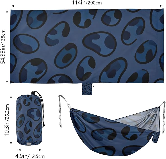 Blue Leopard Outdoor Hammock with Tree Straps for Outside Patio Garden