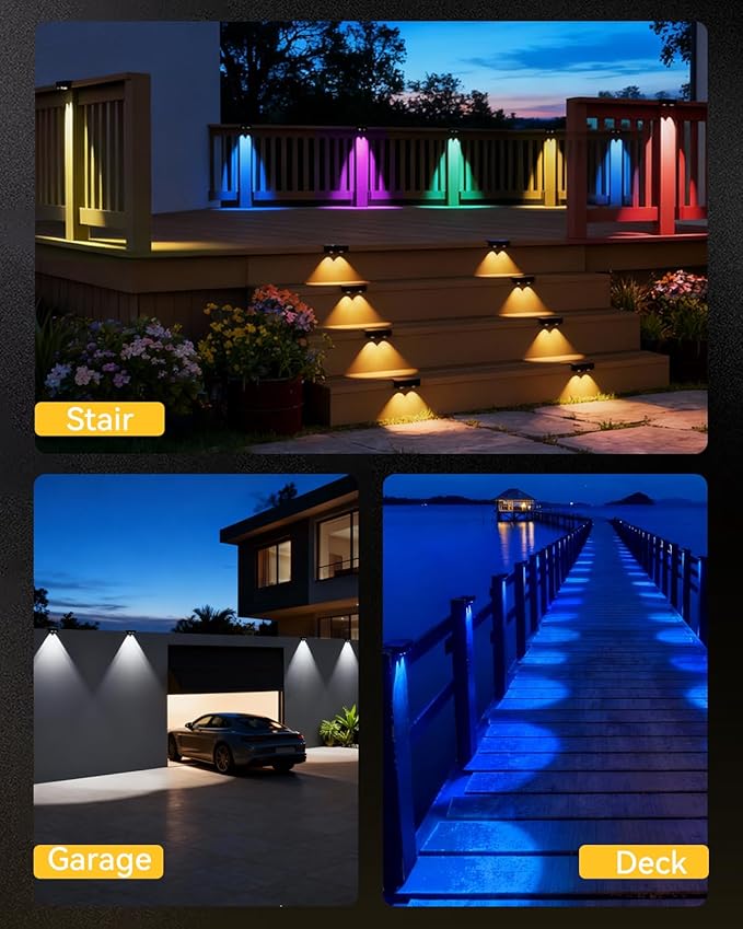 Solar Fence Lights with Remote 12 Pack, 9 Fixed Colors 12 Modes, Fence Lights Solar Powered Outdoor Waterproof, Warm/Cool White, RGB LED Deck Lights for Step/Yard/Railing/Balcony/Patio/Stairs/Outside