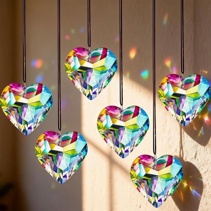 6pcs 50mm Crystal Heart Prism Suncatcher Window Sun Catchers Crystals | Hanging Decorations Rainbow Maker Pendant Glass Ornaments For Christmas Tree Valentine’s Day Birthday Gift For Women Mom