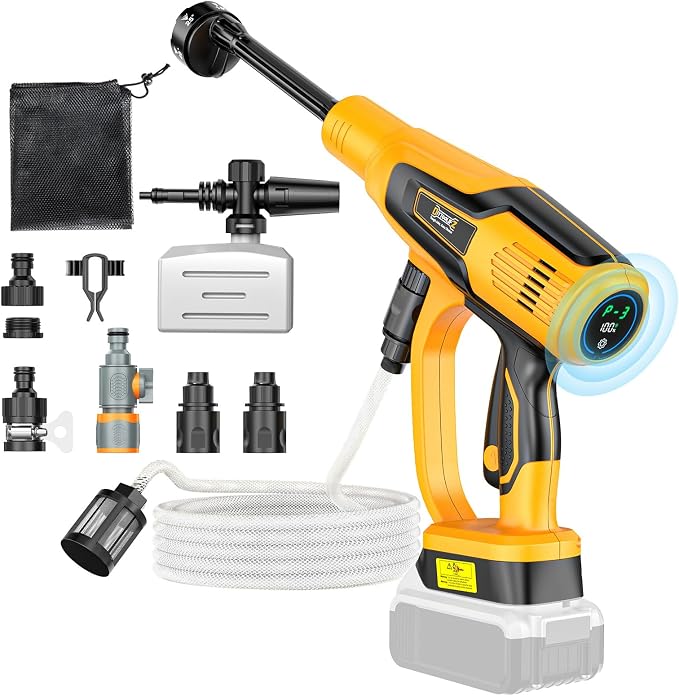 DIYtoolifz Car Cleaning Tools Compatible with Dewalt 20V Batteries, 600W Brushless Motor, 6-in-1 Nozzle & Foam Cannon for Car, Patio, Fence (Tool ONLY — Battery NOT Included)