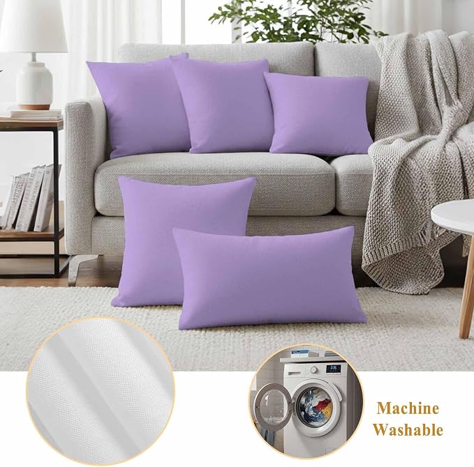 Minimalist Solid Color Outdoor Waterproof Throw Pillow Covers Set of 2, 26"x26", Pure Lavender Purple Simple Decorative Pillow Covers Outside Cushion Case for Patio Porch Garden