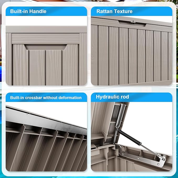 Deck Box Large Outdoor Storage for Patio Furniture,Outdoor Cushions,Garden Tools and Pool Supplies,Waterproof,Resin,Lockable (Grey, 90 Gallon)