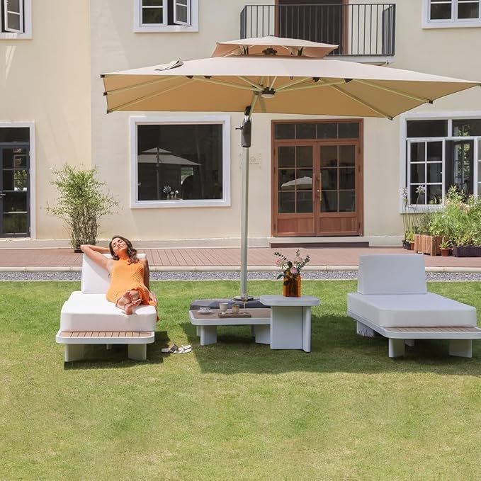 homary Outdoor Modular Sectional Sofa Set, Pool Lounge Chairs 5-Piece Outdoor Patio Conversation Sets with Waterproof Cushion and Coffee Tables（Without Umbrella） for Patio, Balcony, Garden, Pool