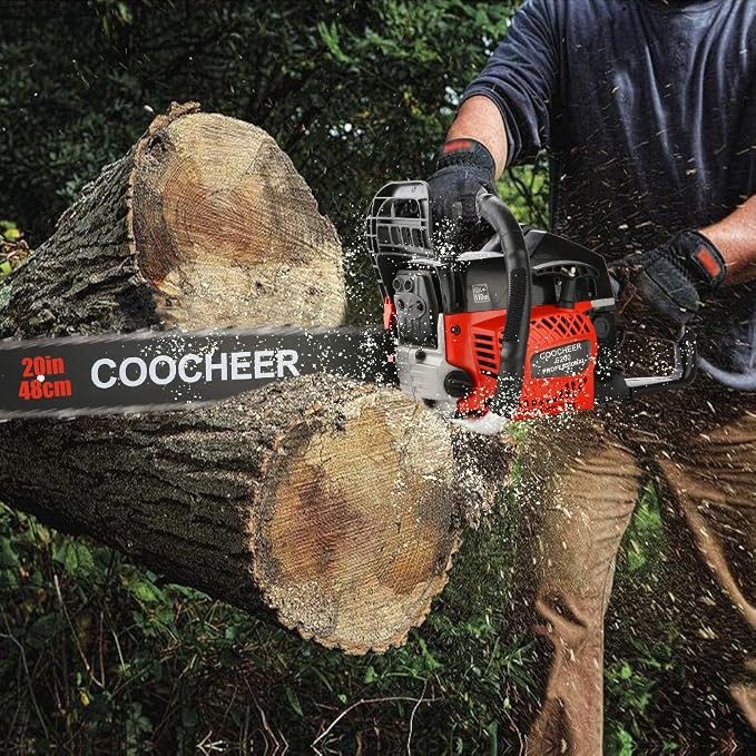 COOCHEER 62CC Gas Powered Chain saws, 20Inch 3.5HP 2-Stroke Gasoline Chain Saw with for Tree Stumps, Limbs, Tree Felling, and Firewood Cutting(Black&Red 2022 Updated)