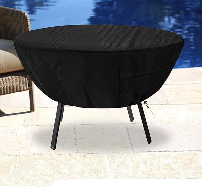 Round Patio Table Cover,Suitable for 42 Inch Diameter Patio Round Table,Waterproof Heavy Duty Round Outdoor Coffee Table Cover,Black