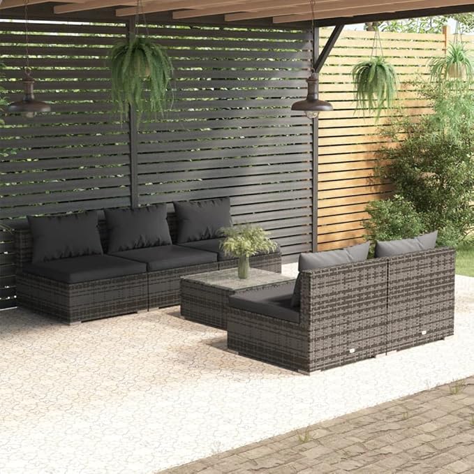 Patio Lounge Set with Cushions,Outdoor Table and Chairs Set,Terrace Conversation Set Furniture,Outdoor Furniture,for Garden,Backyard,6 Piece Poly Rattan Gray
