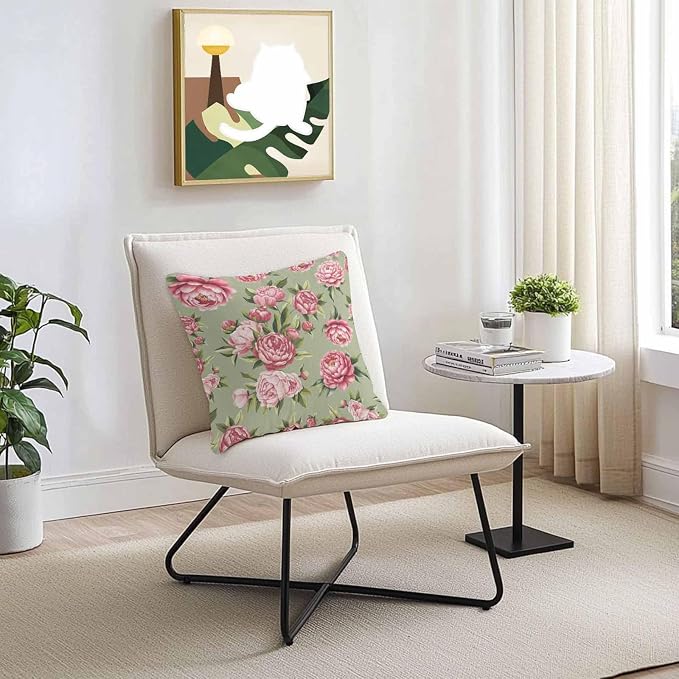 Vandarllin Outdoor Throw Pillows Covers 24x24 inch Set of 2 Waterproof Pink Rose Floral Decorative Zippered Cushion Covers for Patio Furniture, Sage Green Leaves Flowers Lumbar Pillowcases