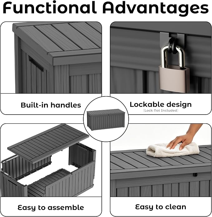 Large Outdoor Storage Box Waterproof, UV Resistant Resin Deck Box for Patio Furniture,Garden Tools,Cushions (Black, 150 Gallon)