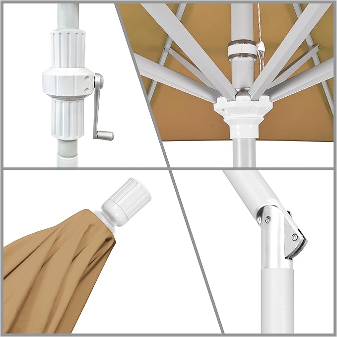 California Umbrella 7.5' Rd. Aluminum Patio Umbrella, Crank Lift, Collar Tilt, White