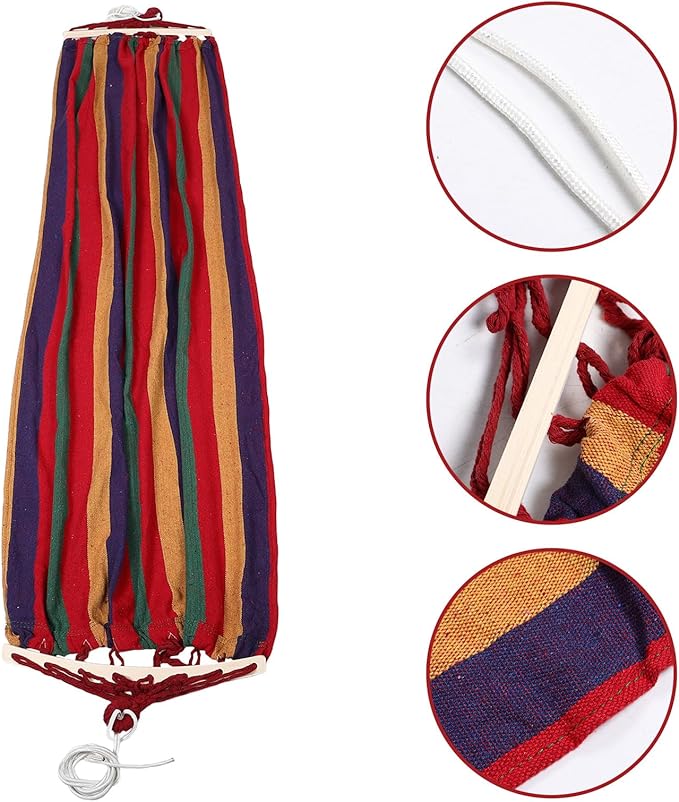 Heavy Duty Camping Hammock 200x80cm Thick Canvas Outdoor Tree Hanging Bed with Anti-tip Design Striped Pattern Single Hammock for Outdoor Rest and Travel