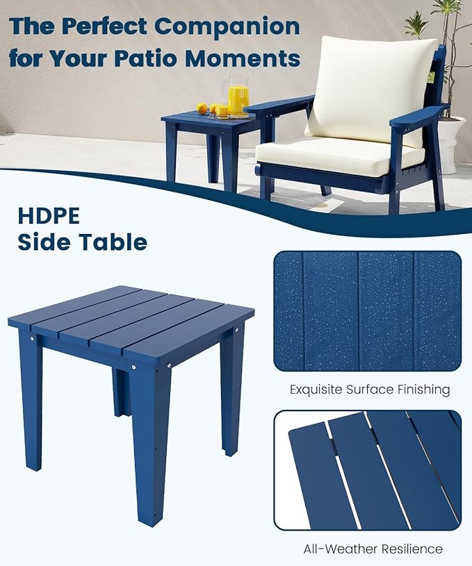 FOOWIN 7-Piece Patio Furniture Set, HDPE All-Weather Outdoor Conversation Set with Thick Cushions, Sectional Patio Sofa Furniture for Deck, Porch, Lawn, Garden, Navy Blue Frame & White Cushion