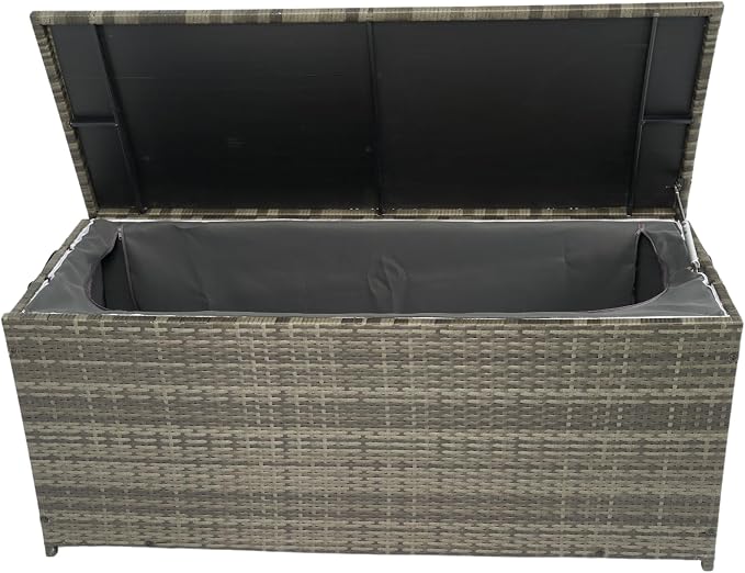 Storage Box, 113 Gallon Wicker Patio Deck Box with Lid, Outdoor Deck Box for Toys, Pillows, Garden Tools, Grey