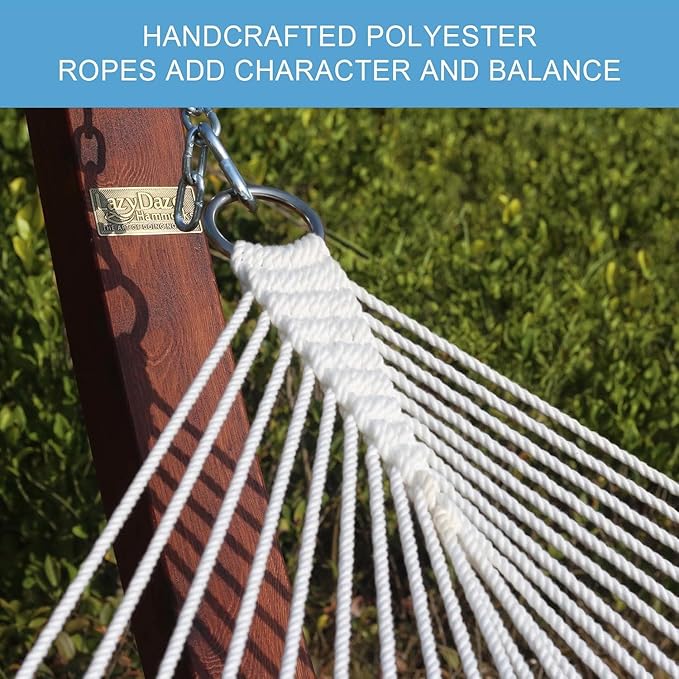 Lazy Daze Hammocks 12 FT Double Quilted Fabric Hammock with Spreader Bar and Detachable Pillow, 2 Person Hammock for Outdoor Patio Backyard Poolside, 450lbs Weight Capacity, Natural