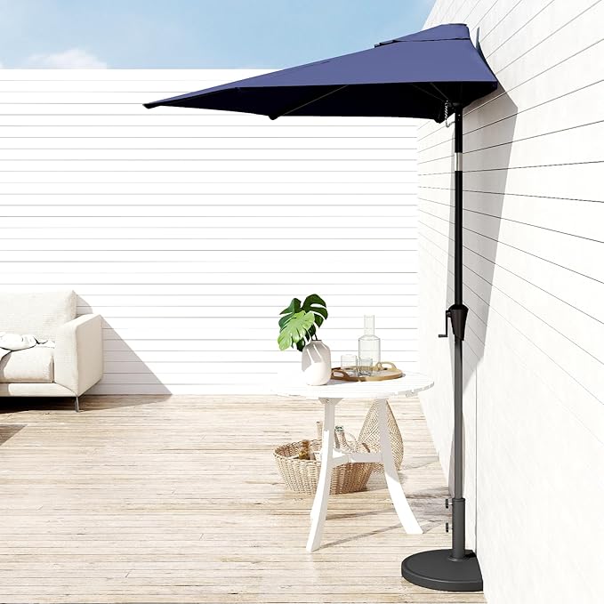 Helios&Hestia 9 ft Small Half Round Wall Outdoor Market Patio Umbrella with Tilt and Crank for Garden, Deck, Balcony