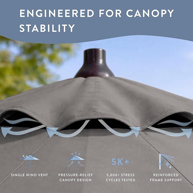 California Umbrella 10-Year Protection 9 Ft Outdoor Patio Umbrella, Pacifica Fade-Resistant Fabric, Auto-Tilt, Heavy Duty Aluminum Frame, 8 Reinforced Ribs for Pool or Deck, Bronze Pole, Taupe