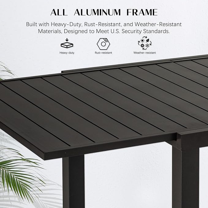 Domi Outdoor Expandable Dining Table for 6-8, Aluminum Extendable Dining Table 65"-97" with Umbrella Hole, Metal Outdoor Patio Table Rectangle for Backyard Garden
