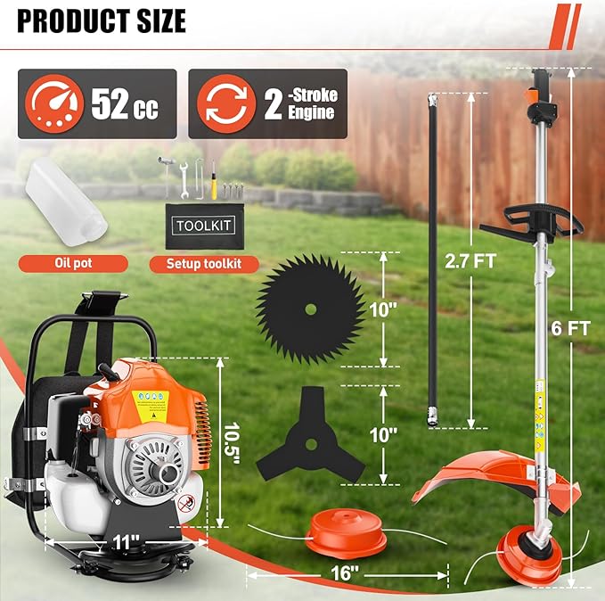 Baotree 52cc Gas Powered Pole Saws,2-Stroke Weed Eater for Tree Trimming, 3 in 1 Gas Brush Cutter,Carb Compliant Lawn Equipment, Quick Start Grass Cutter