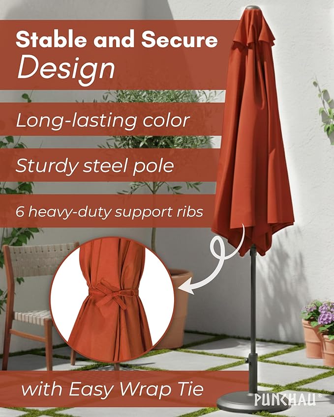 6 Ft Outdoor Patio Umbrella, Easy Open/Close Crank and Push Button Tilt Adjustment - Earth Red Market Umbrellas
