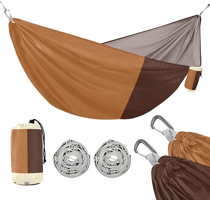 Brown Tones Geometric Camping Hammocks with Hanging Rope Hammock for Outside Essentials