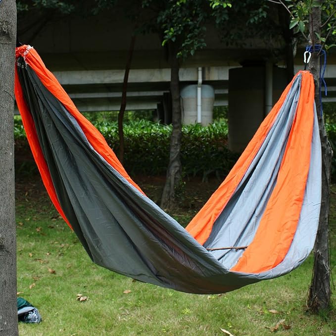 Ruilogod Beach Yard, Parachute Nylon, Double Nest, Swing, Relaxing Bed, Lightweight Portable, Hanging, Hammock with, Carabiners Orange (id: 6d5 4fb 9ce 665 843