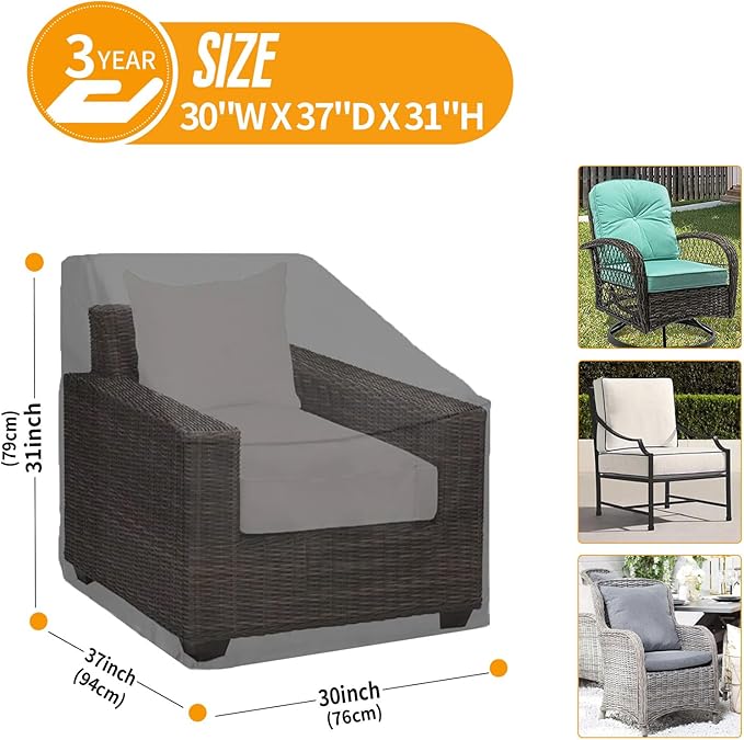 Kipiea Patio Chair Covers Waterproof Winter 2 Pack - Heavy Duty Lawn Outdoor Furniture Chair Covers with Anti UV and No Tears, No Fading (30" W x 37" D x 31" H)