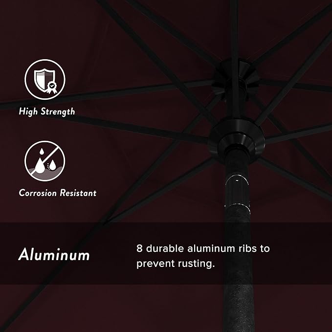 California Umbrella 9' Round Aluminum Market Umbrella, Crank Lift, Push Button Tilt, Black Pole, Pacifica