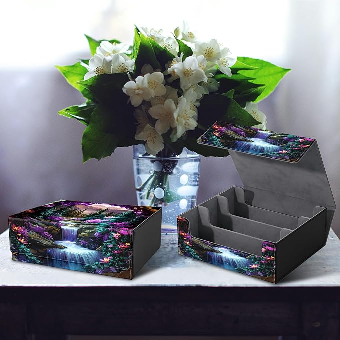 Large Card Deck Box for MTG, Fits 1200+ Sleeved Cards, PU Leather Storage Case with Strong Magnetic Closure, Multiple Colors for TCG CCG Baseball Card Collections, Purple Mountains