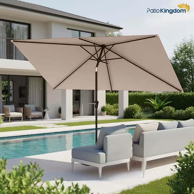 6.5'x10' Rectangular Patio Outdoor Umbrella,Large Coverage with Push-Button Tilt & UV Protection,Sturdy Ribs for Deck,Lawn,Pool,Backyard