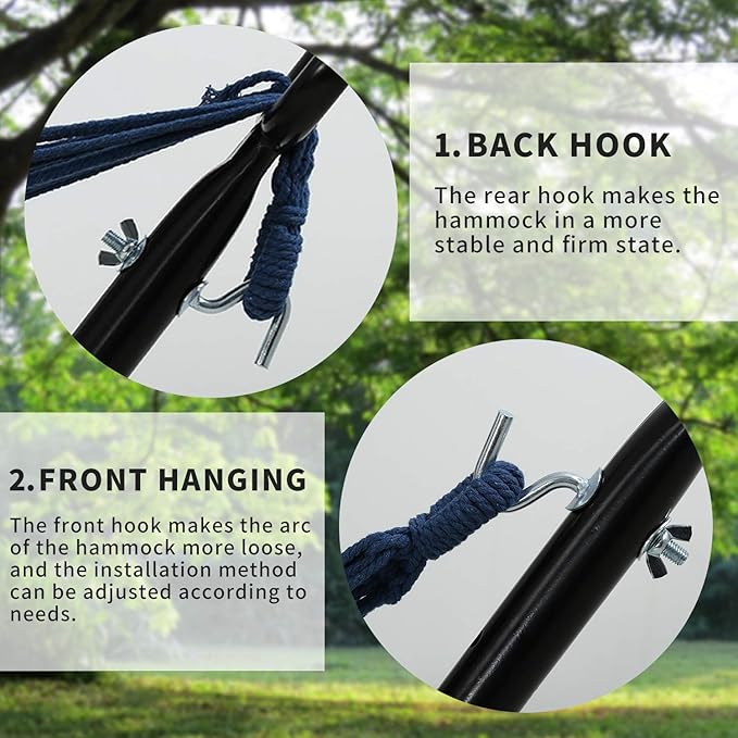 Double Cotton Hammock with Space Saving Adjustable Steel Stand, 550lbs Capacity Accommodates 2 People Portable Hammock and Frame, Camping Indoor Outdoor Use, Oasis Stripe