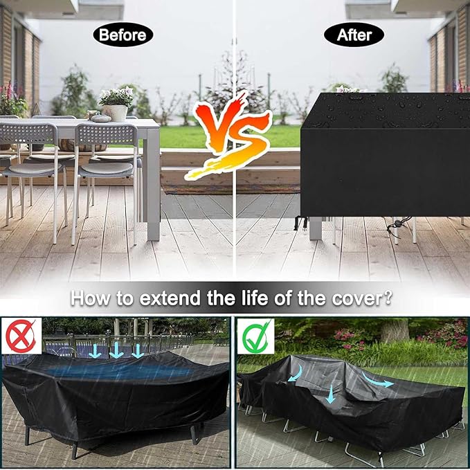 Patio Furniture Covers 108" L x 64" W x 36" H Waterproof Outdoor Table Cover Rectangular 600D Sofa Cover Weatherproof Furniture Covering for Deck Lawn and Backyard 270x160x90cm