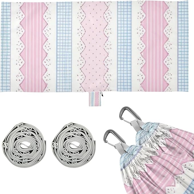 Blue and Pink Cute Lace Stripes 330lb Capacity Outdoor Hammocks with Hanging Rope Rope Hammock for Indoor Outdoor Patio hamacas para Patio