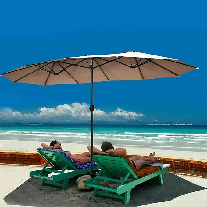 Tangkula 15 Ft Patio Umbrella Double-Sided Outdoor Market Table Umbrella with Crank (Coffee)